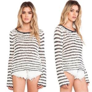 Free People Shaggy Open Knit Sweater Size M Downey Stripe Boho 70s Indie Coastal